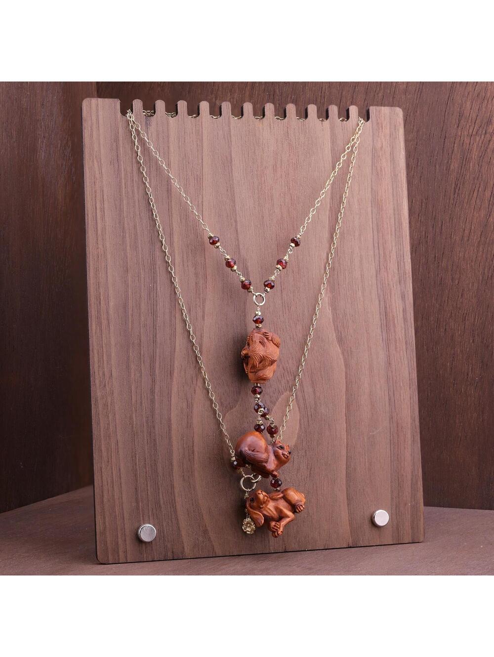 Melinda Lawton OOAK 14k Gold Filled Carved Netsuke & Crystal Bead Necklace